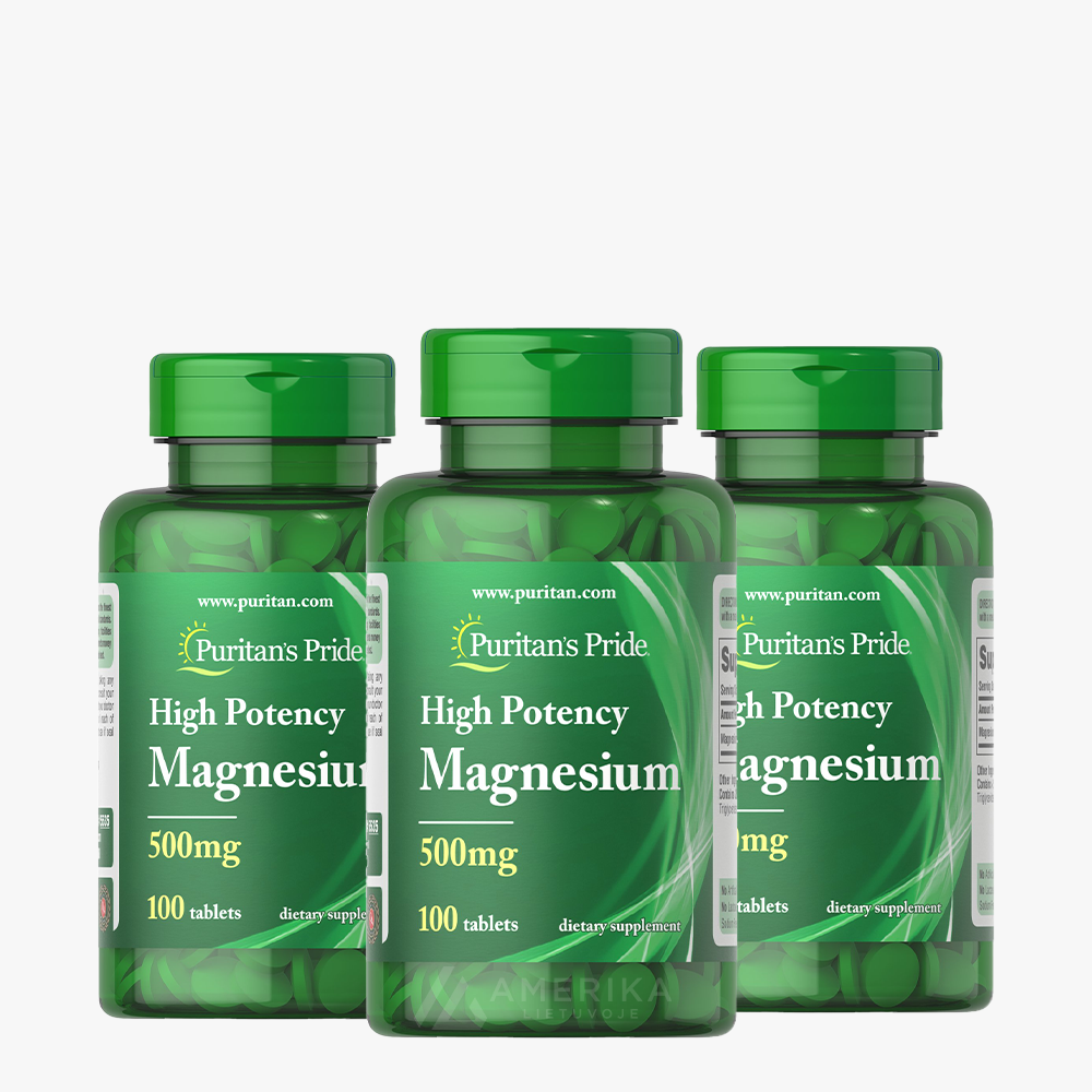 Puritan's Pride Magnesium 500 mg, 100 Tablets, 3 Pack