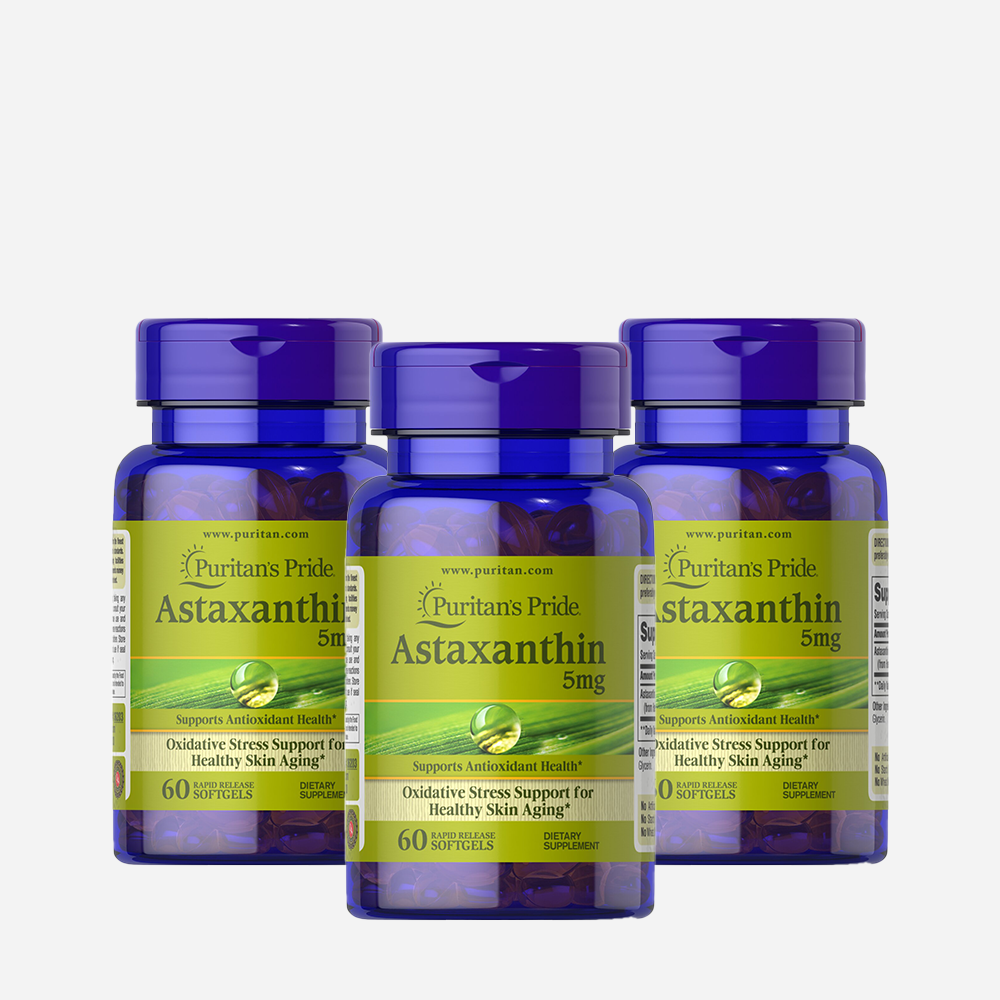 Puritan's Pride Natural Astaxanthin 5 mg, 60 Softgels, 3 Pack