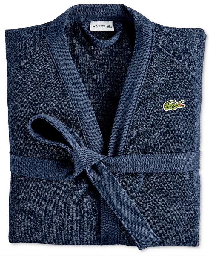 Lacoste Home Logo Patch 100% Cotton Pique Bath Robe | Shipzee.com